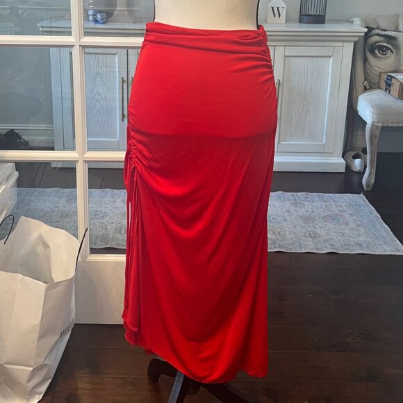 Zara Woman Studio Red Gathered Slit Sides Skirt M - Picture 1 of 6
